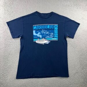 Carnival Cruise T-Shirt Mens L Blue Retro Caribbean Map Graphic Souvenir Tee